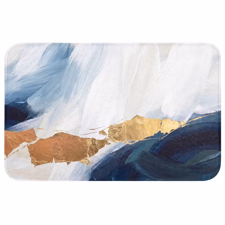 Badmat - Abstract - Acryl - Blauw - Goud - Elegant — 1