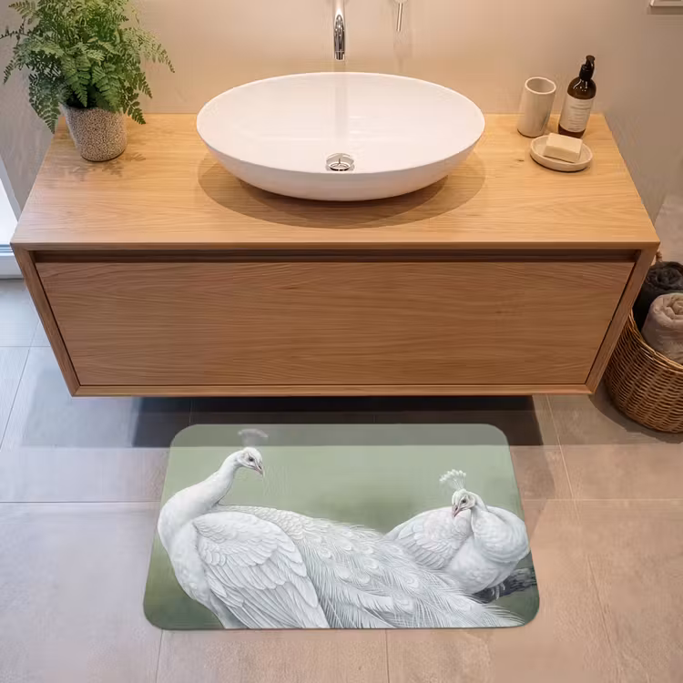 Badmat - Pauwen - Wit - Natuur - Groen — 2