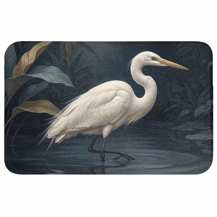 Badmat - Reiger - Water - Natuur - Modern - Wit — 1