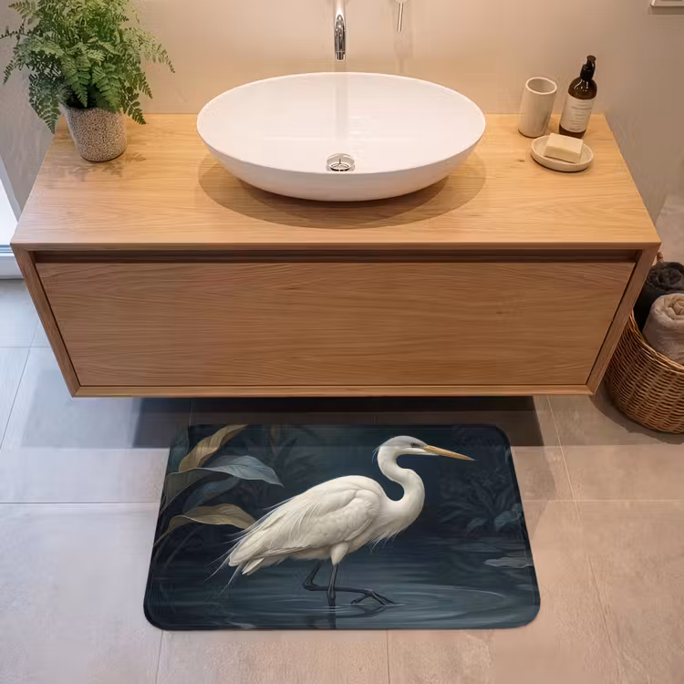 Badmat - Reiger - Water - Natuur - Modern - Wit — 2