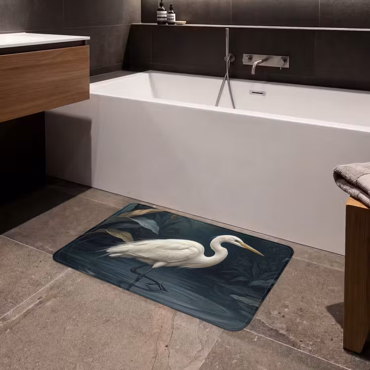 Badmat - Reiger - Water - Natuur - Modern - Wit — 4