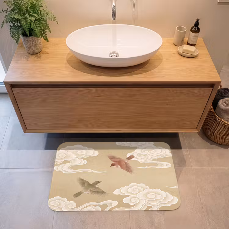 Badmat - Vogels - Vliegen - Beige — 2