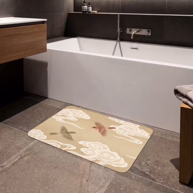 Badmat - Vogels - Vliegen - Beige — 4