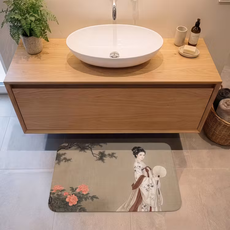 Badmat - Vrouw - Azië - Kunst - Beige — 2
