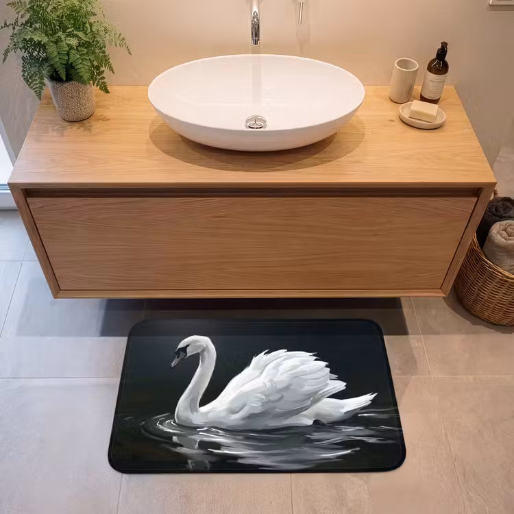 Badmat - Zwaan - Water - Natuur - Realistisch - Wit — 2