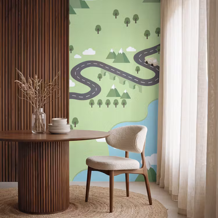 Behang - Auto - Bergweg - Natuur - Illustratie — 4