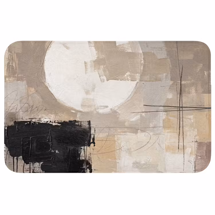 Badmat - Abstract - Cirkel - Modern - Beige - Zwart - Minimalistisch — 1