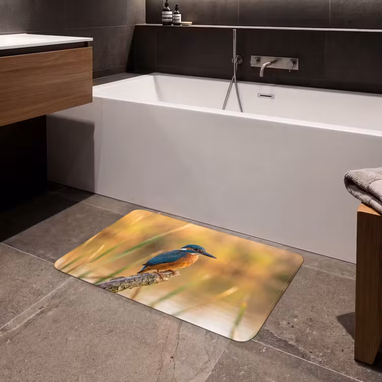 Badmat - IJsvogel - Tak - Water - Kleurrijk - Levendig — 4