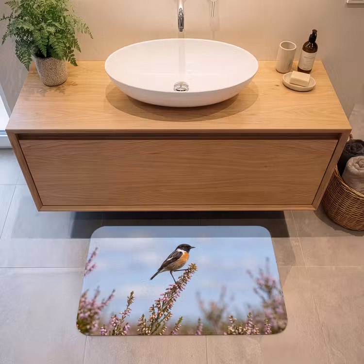Badmat - Roodborsttapuit - Heide - Paars - Natuur - Sfeervol — 2