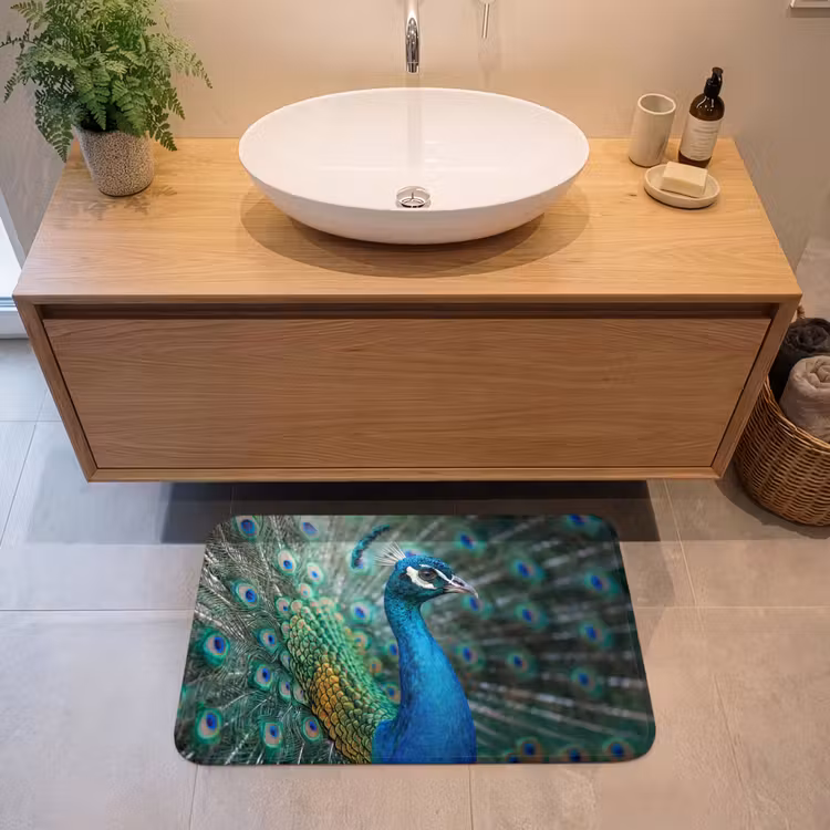 Badmat - Pauw - Veren - Blauw — 2