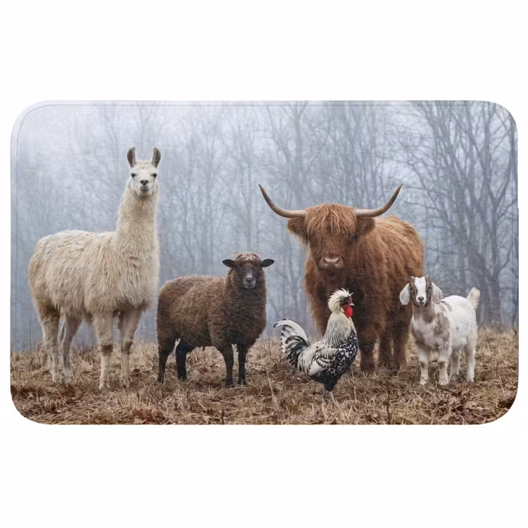 Badmat - Boerderijdieren - Groep - Mist - Natuur - Rustiek — 1