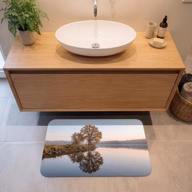 Badmat - Bomen - Reflectie - Water - Zonsopgang - Serene — 2