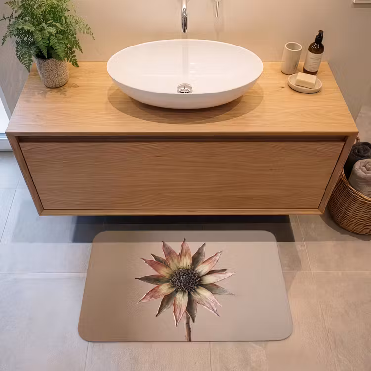 Badmat - Droogbloem - Protea - Vintage - Beige - Rustiek — 2