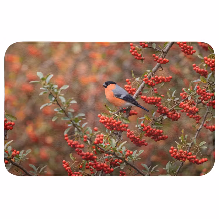 Badmat - Goudvink - Bessen - Herfst - Natuur - Kleurrijk — 1