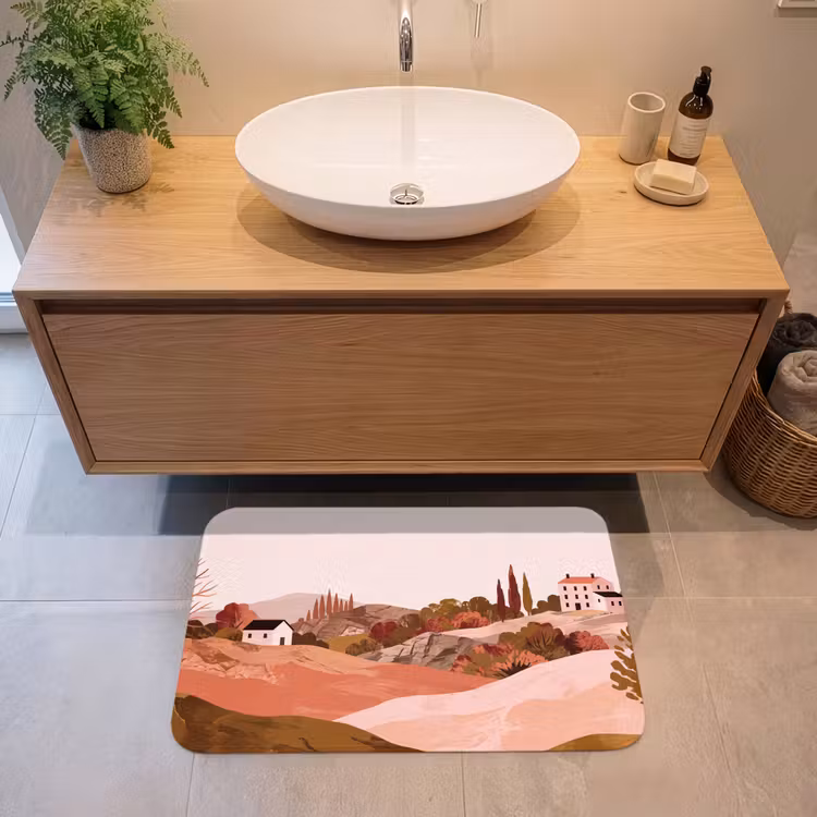 Badmat - Heuvellandschap - Grafisch - Terracotta — 2