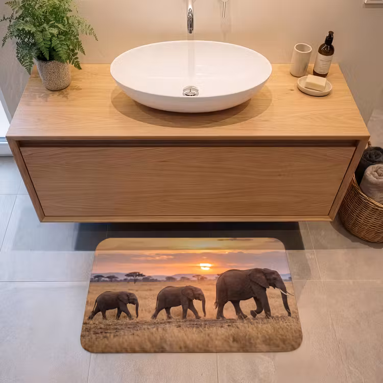 Badmat - Olifanten - Savanne - Zonsondergang - Afrika - Warm — 2