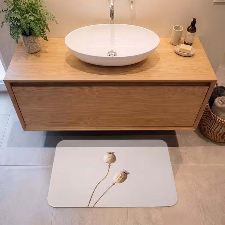 Badmat - Papaverbollen - Droogbloemen - Minimalistisch - Beige - Rustig — 2