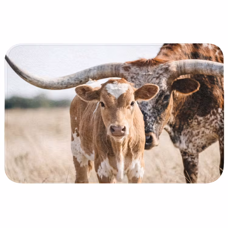Badmat - Texas Longhorn - Kalf - Weide - Dieren — 1