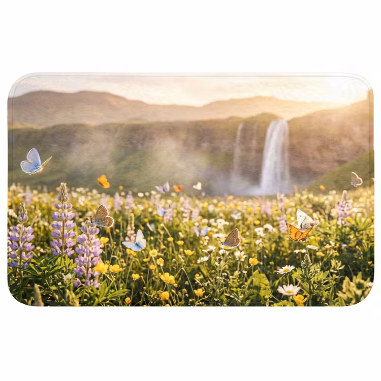 Badmat - Vlinders - Waterval - Bloemenveld — 1