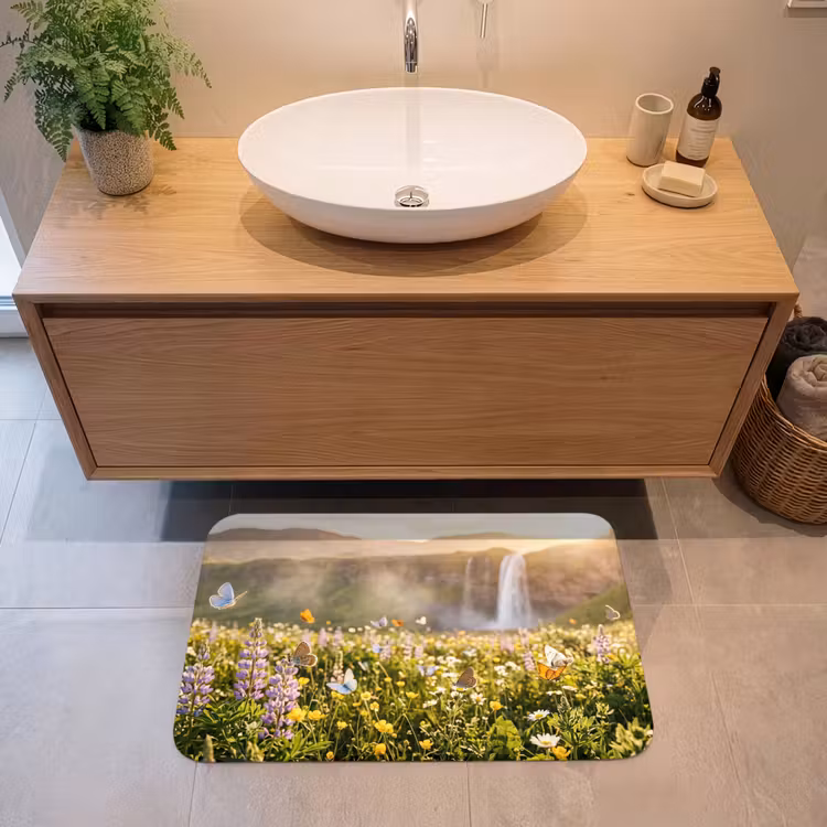 Badmat - Vlinders - Waterval - Bloemenveld — 2