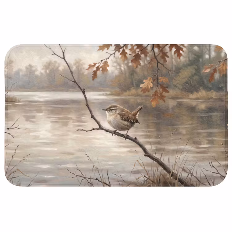 Badmat - Winterkoninkje - Tak - Rivier - Natuur - Sfeervol — 1