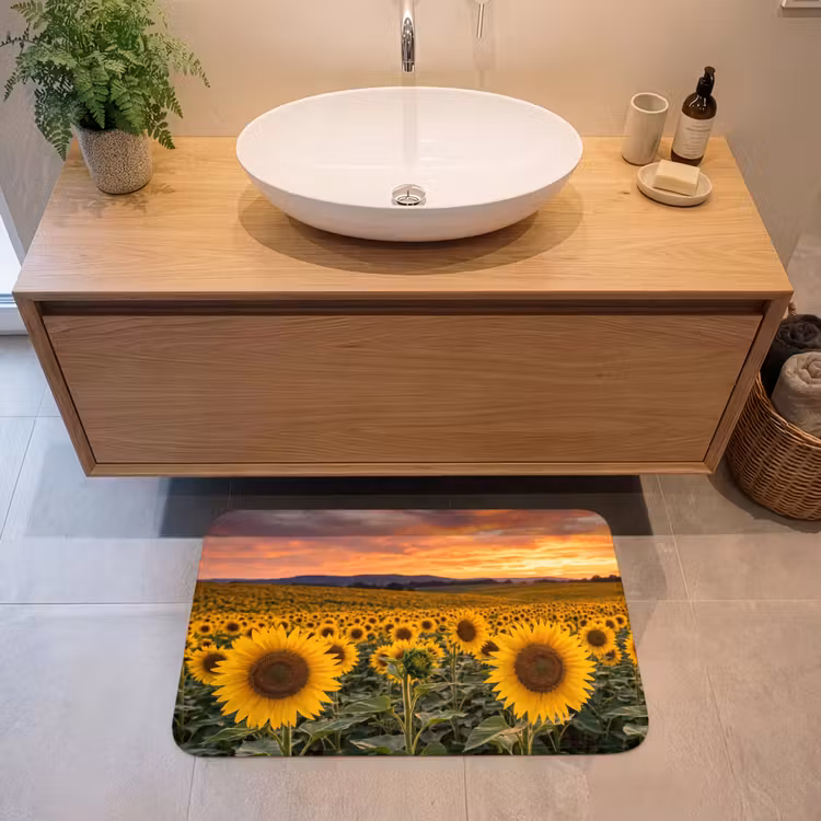 Badmat - Zonnebloemen - Heuvellandschap - Geel — 2