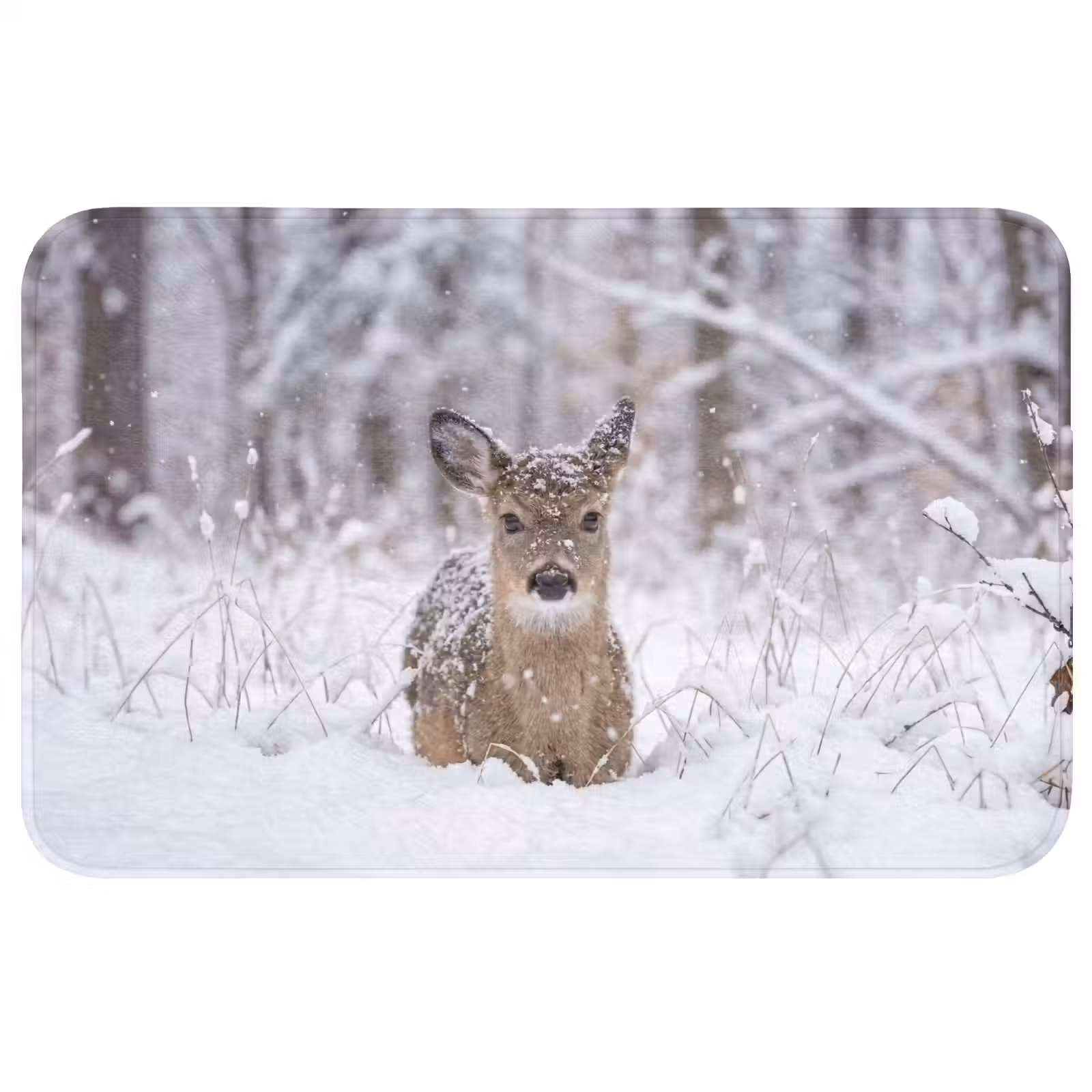 Badmat - Hert - Sneeuw - Bos - Dieren - Vertederend — 1