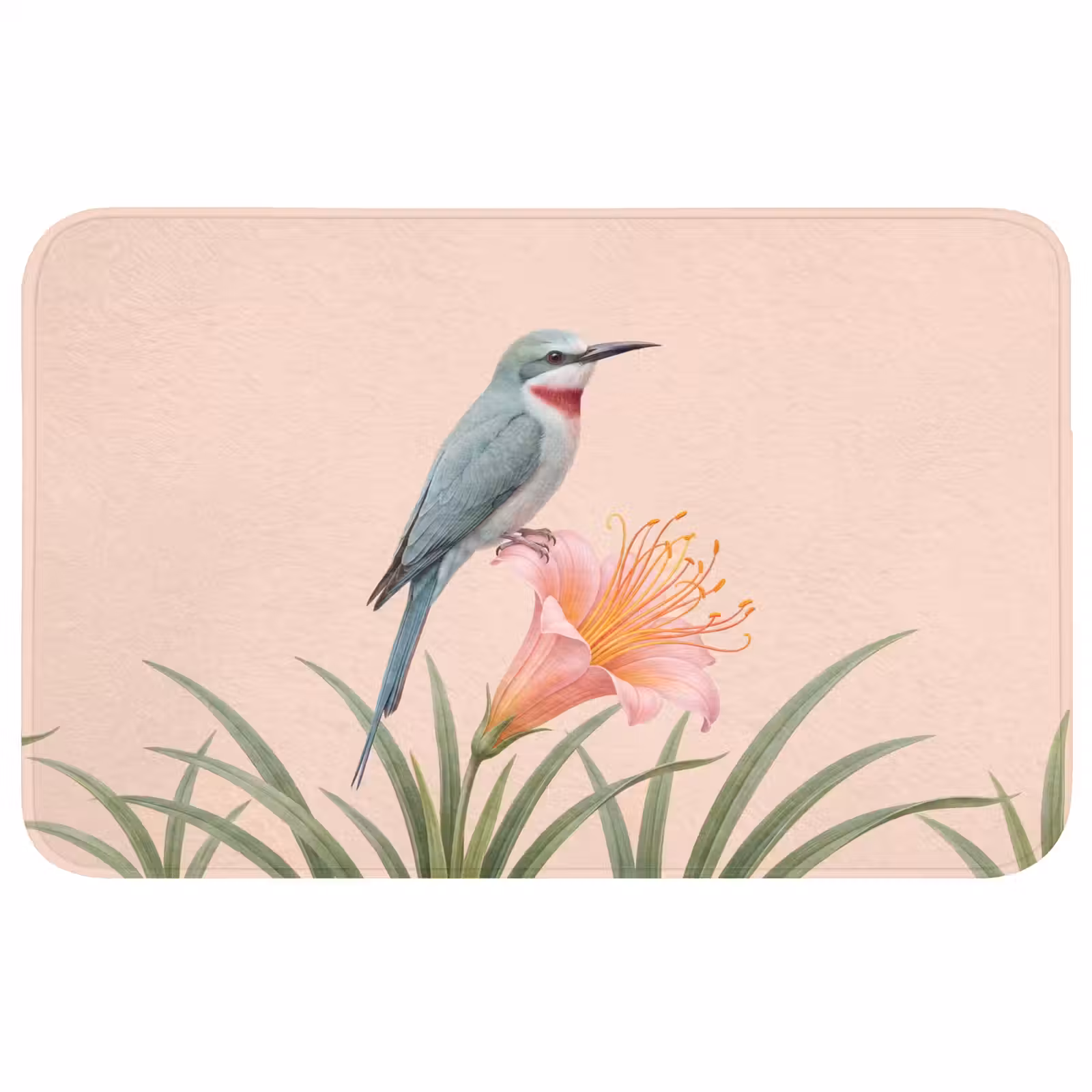 Badmat - Vogel - Bloem - Natuur - Roze — 1