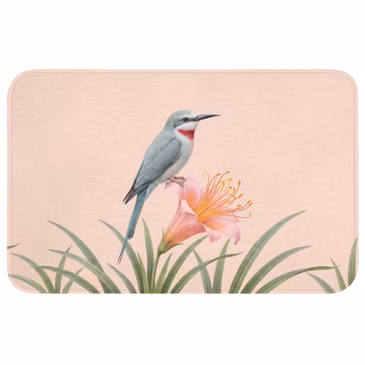 Badmat - Vogel - Bloem - Natuur - Roze — 1