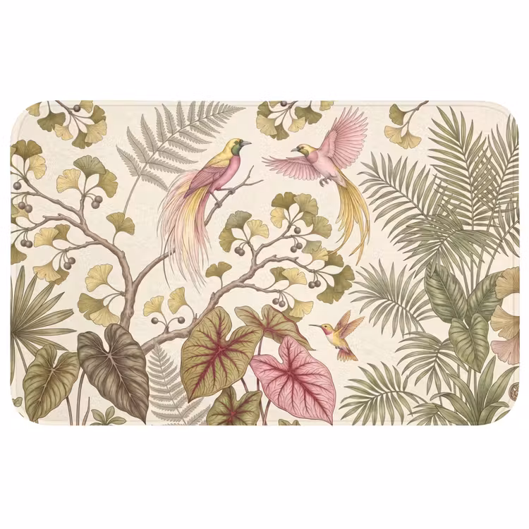 Badmat - Vogels - Tropisch - Botanisch - Roze — 1