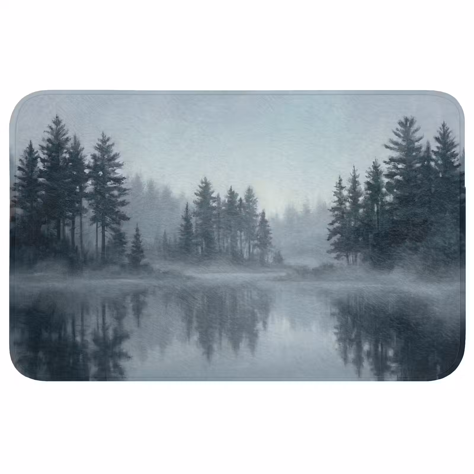 Badmat - Bos - Meer - Mist - Natuur - Grijs — 1