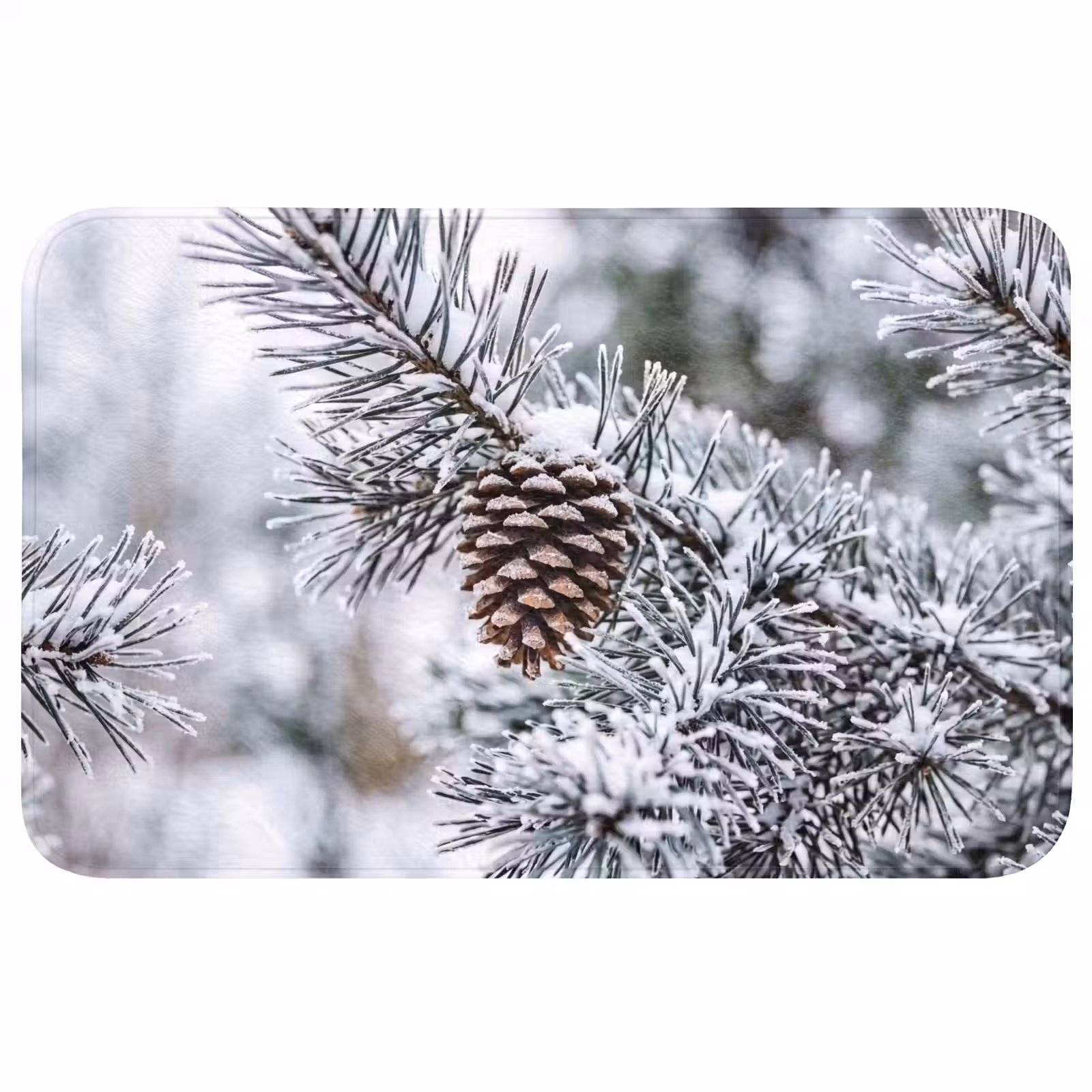 Badmat - Dennenappel - Tak - Sneeuw - Winter - Sfeervol — 1