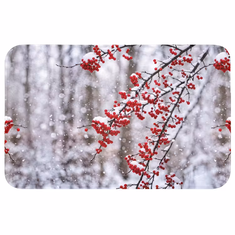 Badmat - Bessen - Takken - Sneeuw - Winter - Kleurrijk — 1