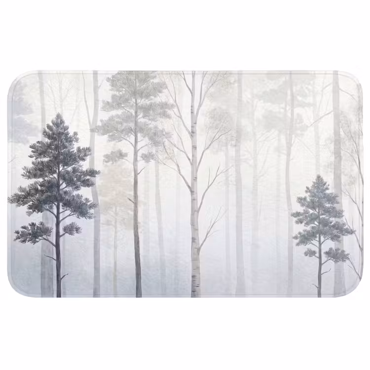 Badmat - Bos - Bomen - Mist - Natuur - Illustratie - Grijs — 1