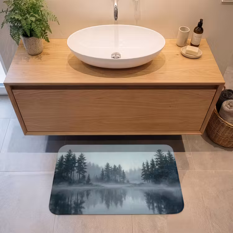 Badmat - Bos - Meer - Mist - Natuur - Grijs — 2