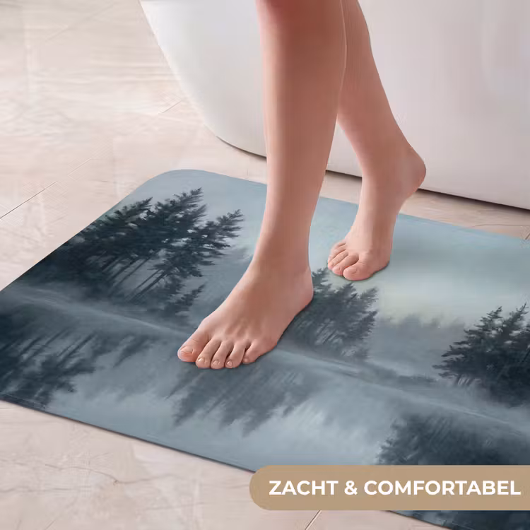 Badmat - Bos - Meer - Mist - Natuur - Grijs — 5