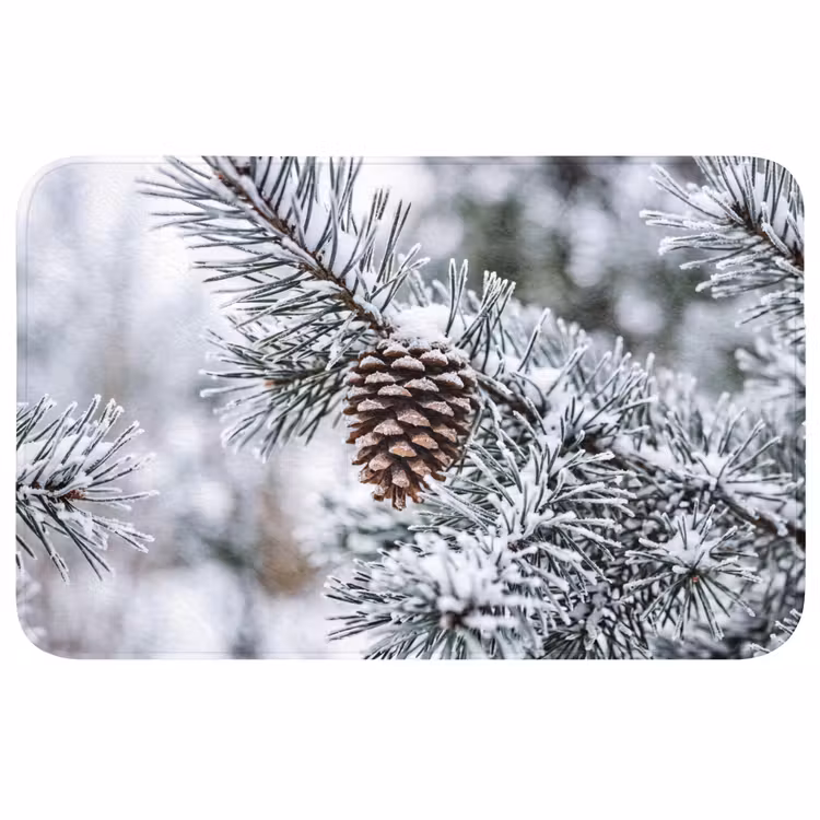 Badmat - Dennenappel - Tak - Sneeuw - Winter - Sfeervol — 1