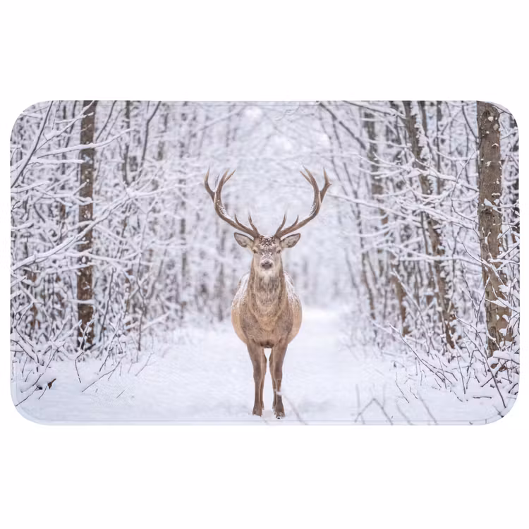 Badmat - Hert - Winter - Bos - Natuur - Wit — 1
