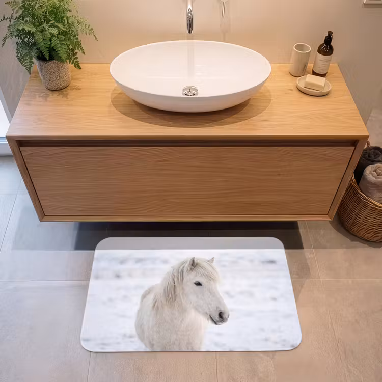 Badmat - Paard - Kop - Winter - Dieren - Wit — 2