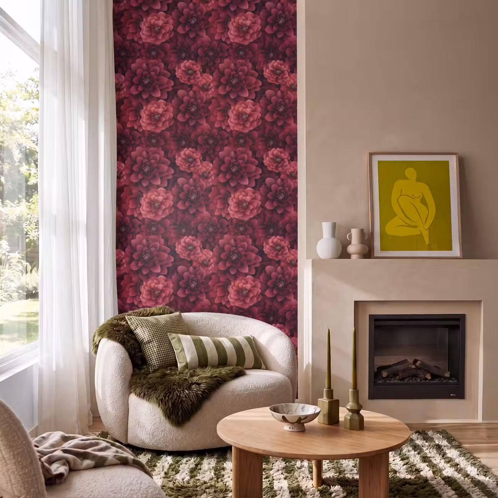Behang - Dahlias - Bloemen - Rood — 1