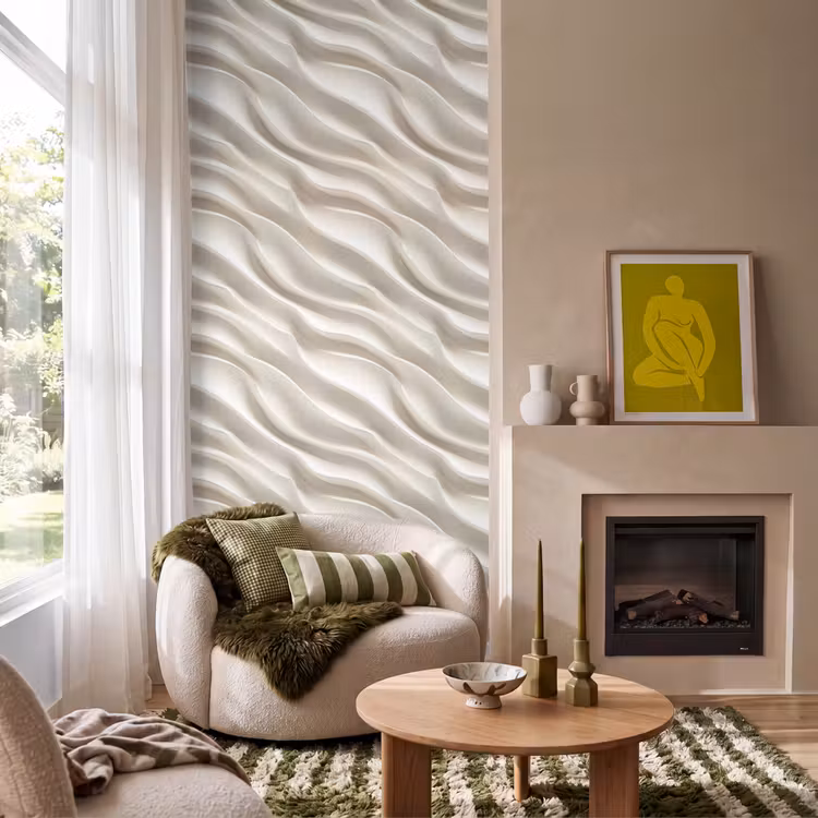 Behang - Diagonaal - Golven - Crème — 1
