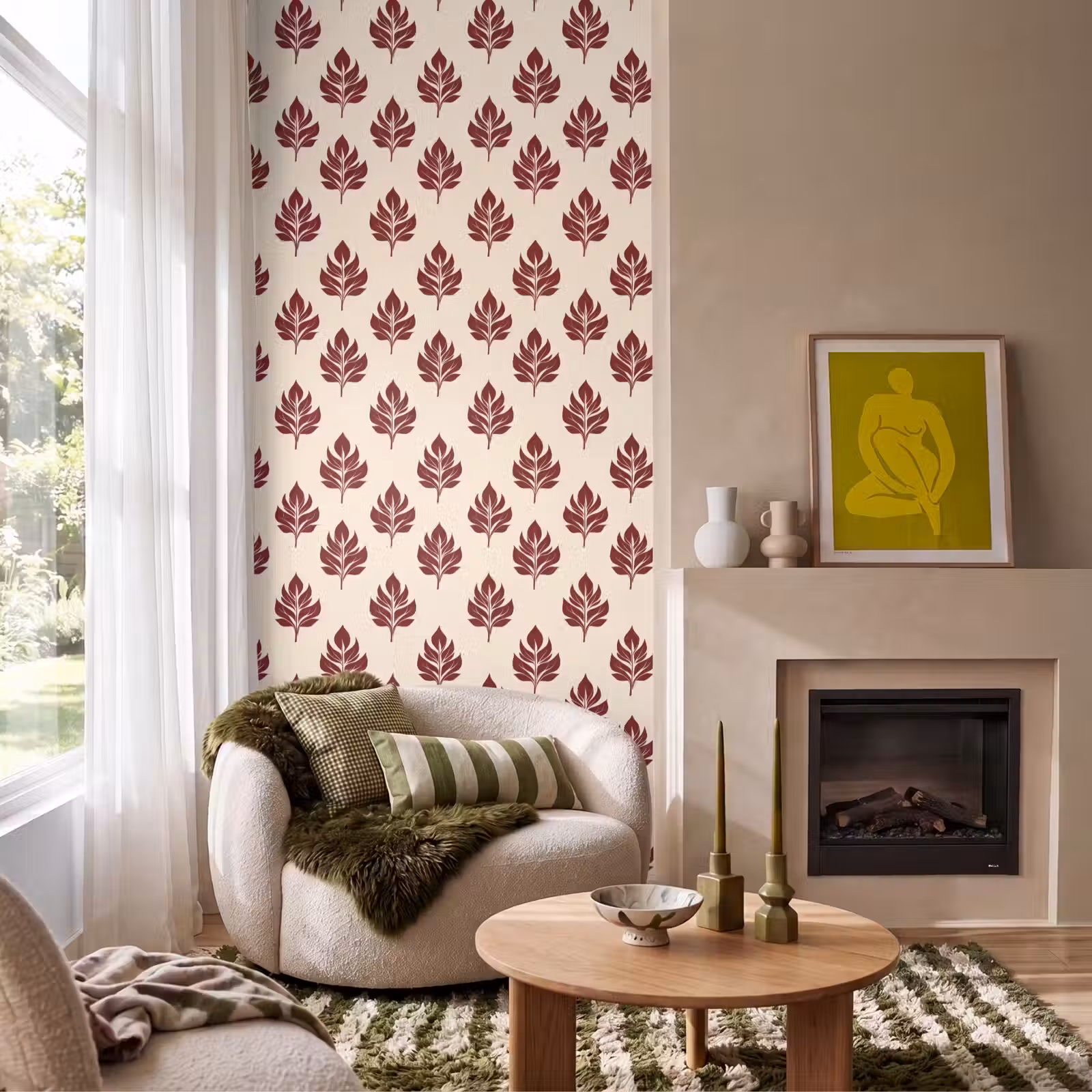 Behang - Botanisch - Patroon - Bordeaux — 1