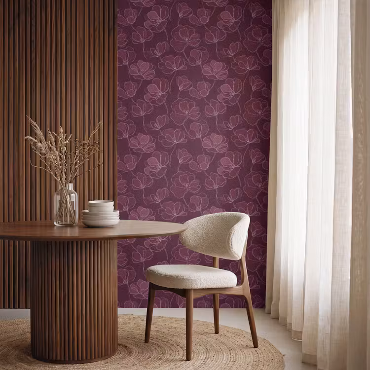 Behang - Bloemen - Patroon - Bordeauxrood — 4