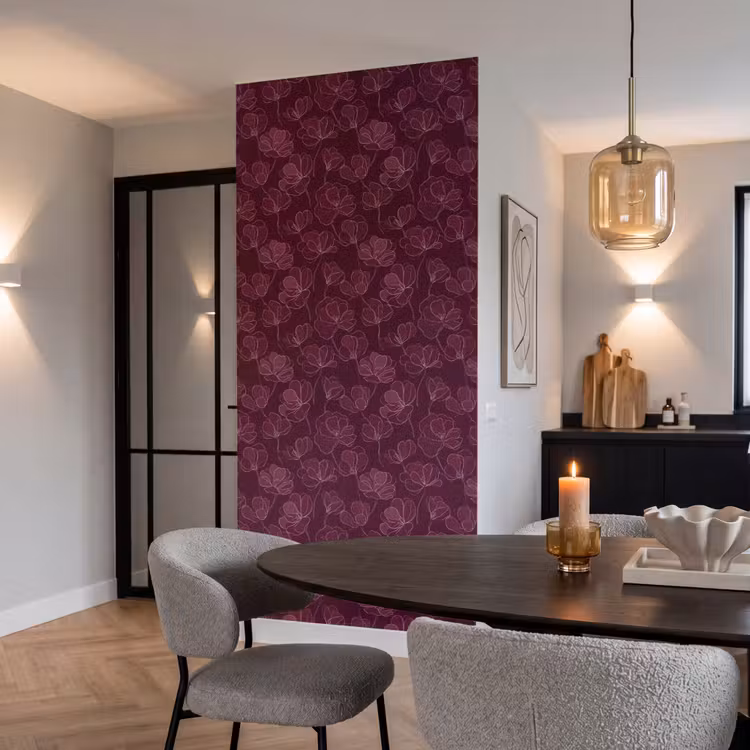 Behang - Bloemen - Patroon - Bordeauxrood — 5