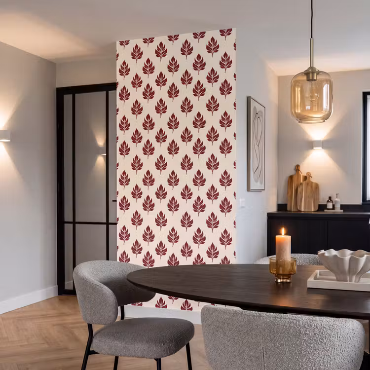 Behang - Botanisch - Patroon - Bordeaux — 5