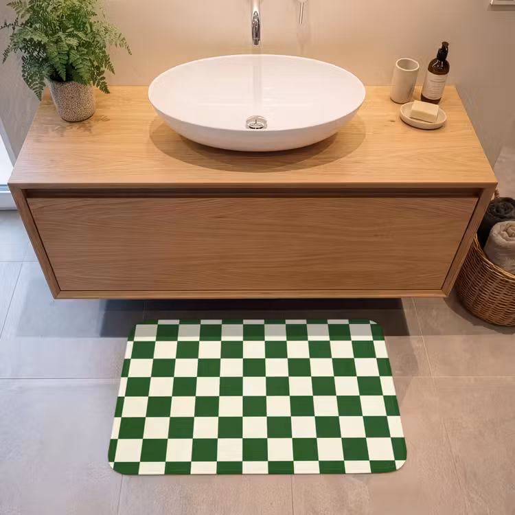 Badmat - Schaakbord - Patroon - Groen — 2