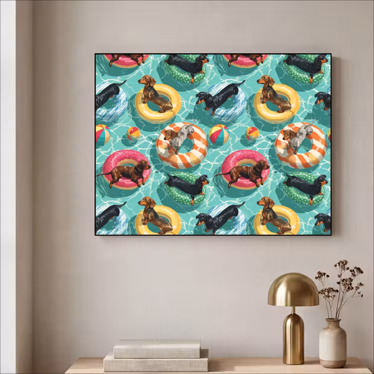Art Frame - Teckels - Zwembad - Kleurrijk — 3