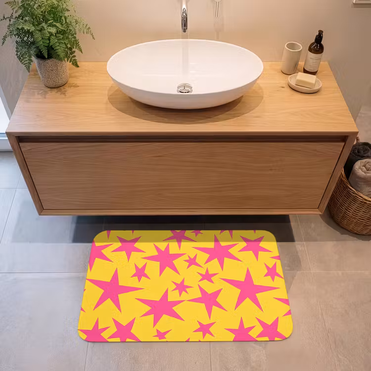 Badmat - Sterren - Patroon - Roze - Geel — 2