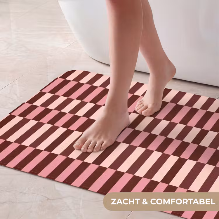 Badmat - Roze - Rood - Blokjes — 5