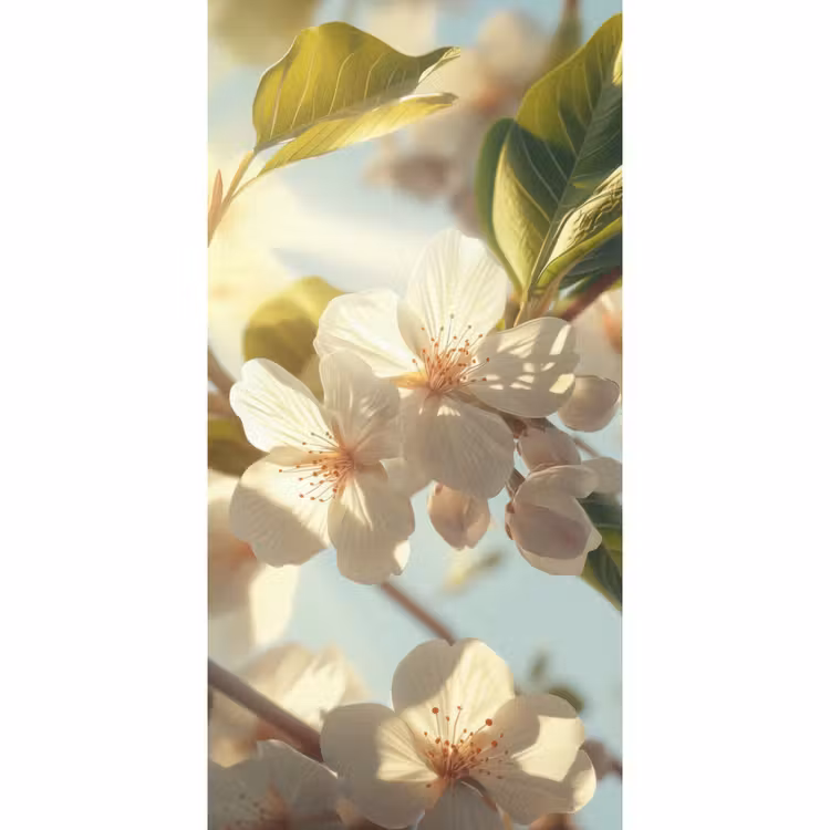 Behang - Bloesems - Wit - Zonnestralen - Bloemblaadjes — 2
